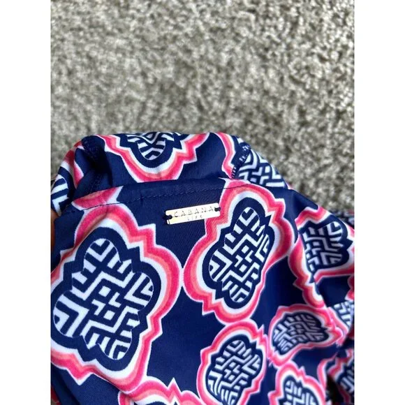 Cabana Life Women's  Sz S Hooded Tunic Cover-Up Dress Navy Pink Print W/ Tassels - Picture 7 of 12